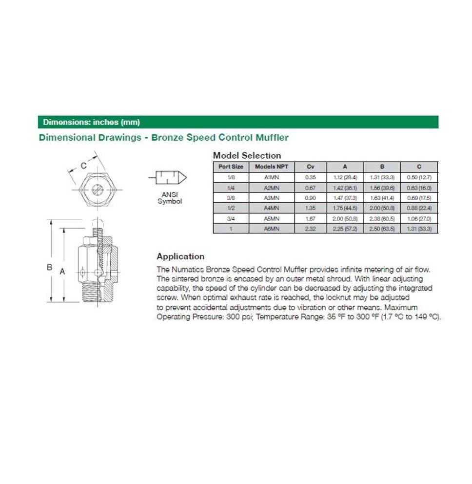 A3MB NUMATICS/AVENTICS SPEED CONTROL MUFFLER 3/8" BSPT MALE BRONZE